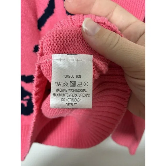 OXKNIT Crew Neck Knit Sweater Sz Large Pink Bulldog 100% Cotton Retro - Picture 4 of 8